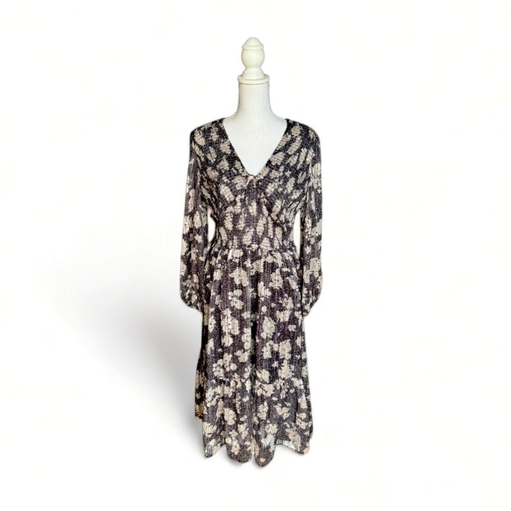 Dizzy Lizzy Midi Smocked Floral Ruffle Midi Dress Large NWOT